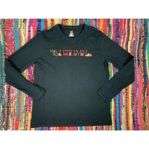 Hanes Comfortsoft Long Sleeve Black T-Shirt M Crew Neck Cotton Embroidery Autumn